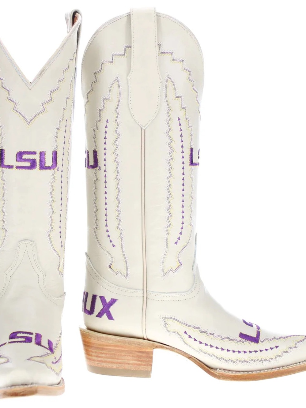LSU White and Purple Embroidered Western Heeled Boots